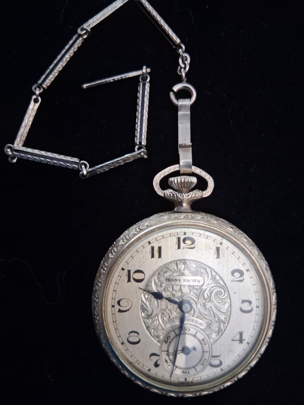 Langendorf Vintage 21J Trans Pacific 16s Railroad Pocket Watch with Chain